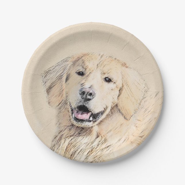 Goldene Retriever Malerei - Niedliche Original Dog Pappteller (Vorderseite)