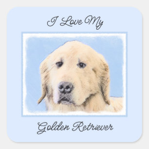 Goldene Retriever Malerei - Niedliche Original Dog Quadratischer Aufkleber