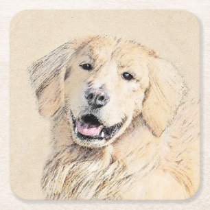 Goldene Retriever Malerei - Niedliche Original Dog Rechteckiger Pappuntersetzer