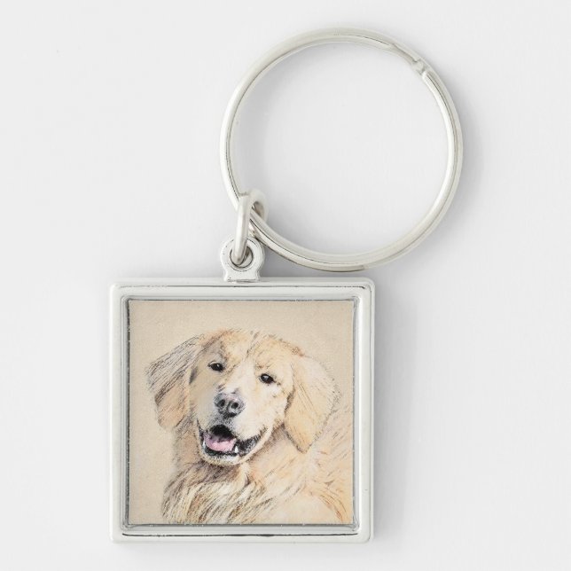 Goldene Retriever Malerei - Niedliche Original Dog Schlüsselanhänger (Vorne)