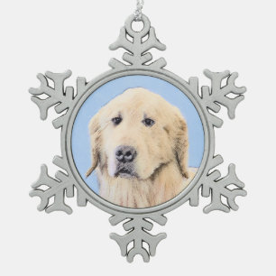 Goldene Retriever Malerei - Niedliche Original Dog Schneeflocken Zinn-Ornament
