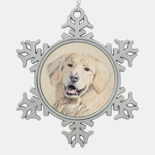 Goldene Retriever Malerei - Niedliche Original Dog Schneeflocken Zinn-Ornament (Vorderseite)