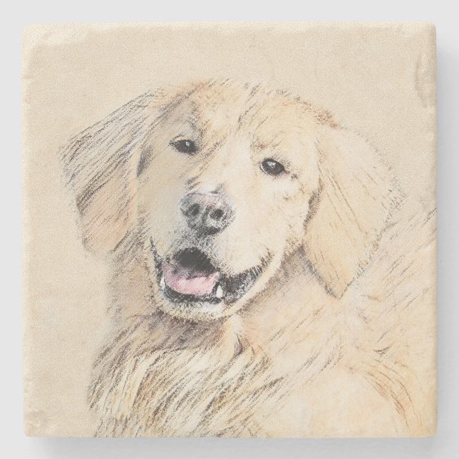 Goldene Retriever Malerei - Niedliche Original Dog Steinuntersetzer (Vorderseite)
