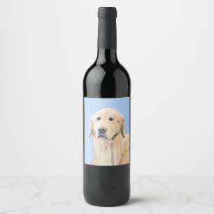 Goldene Retriever Malerei - Niedliche Original Dog Weinetikett