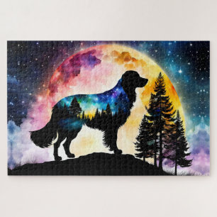 Goldene Retriever Silhouette auf dem Mond