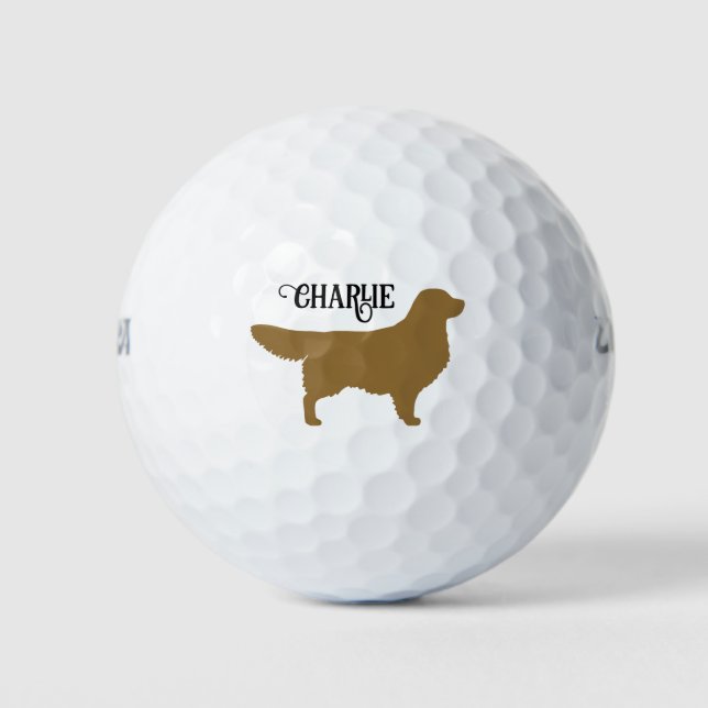 Goldene Retriever Silhouette mit Individuelle Name Golfball (Vorderseite)