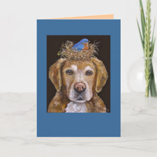 Goldene Retriever und Blauvogelkarte Feiertagskarte