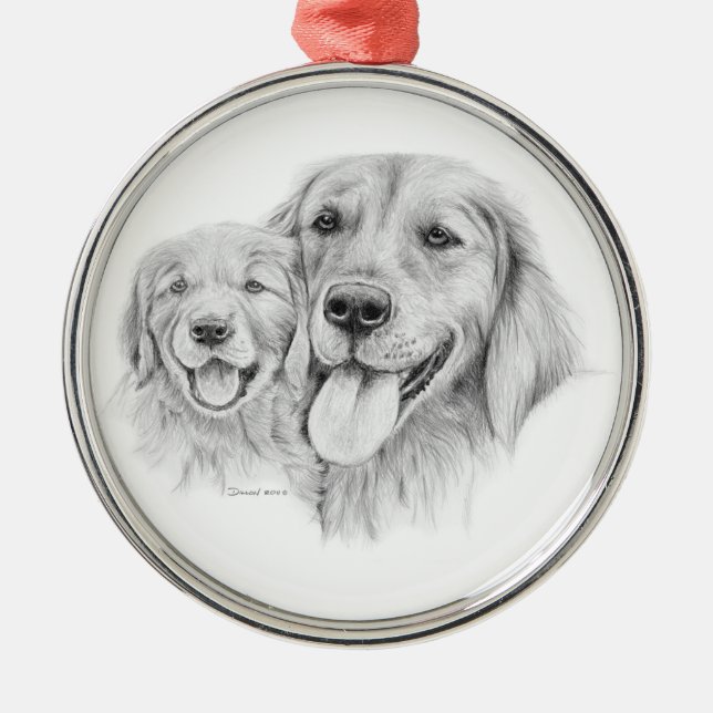 Goldene Retriever-Verzierung Ornament Aus Metall (Vorne)