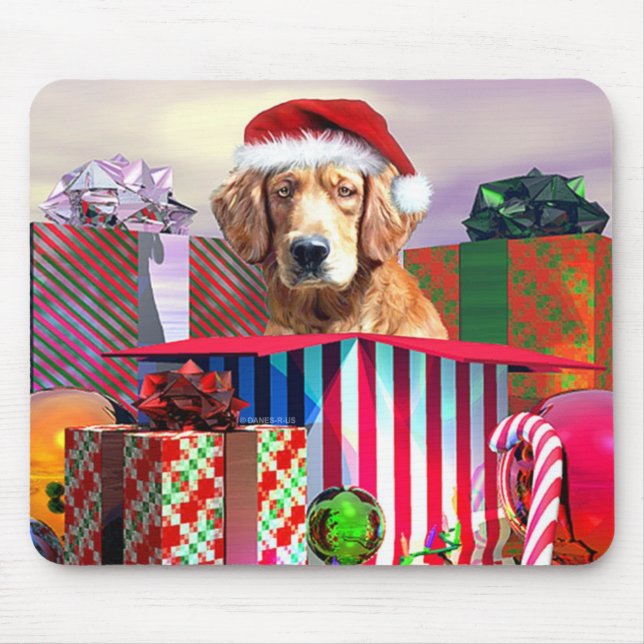 Goldene Retriever Weihnachtsüberraschung Mousepad (Vorne)
