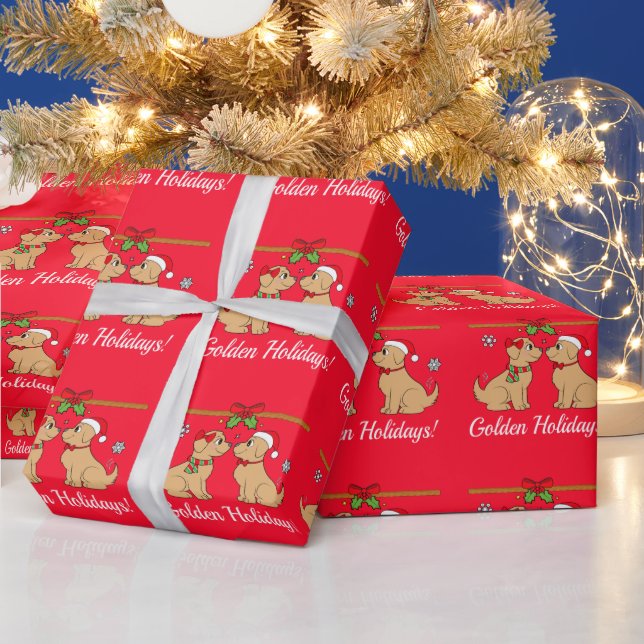 Goldene Retrievers beim Weihnachtswrapping Paper Geschenkpapier (Feiertage)