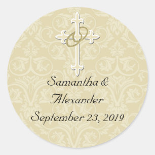 Goldene Ringe mit Kreuz, Christlicher Umschlag Auf Runder Aufkleber