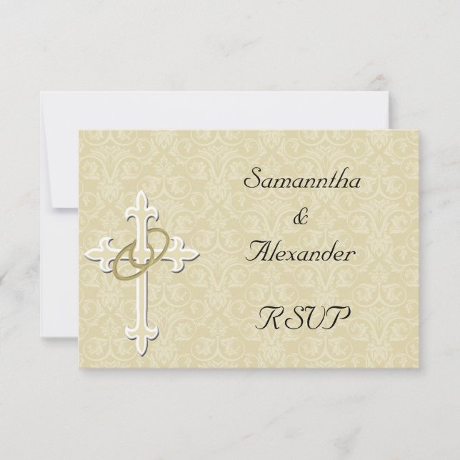 Goldene Ringe mit Kreuz, elegante Christliche Lieb RSVP Karte (Vorderseite)