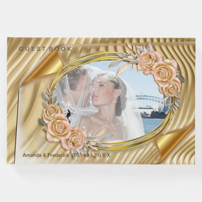 Goldene Rippeleffekte und Rose Gästebuch (Vorderseite)