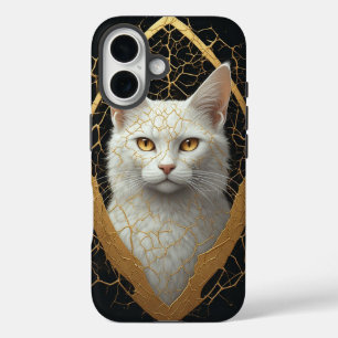 Goldene Rissige Katzen Gesicht Mystische Tierkunst iPhone 16 Hülle