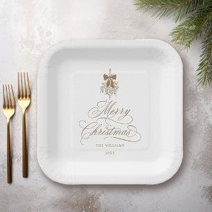Goldene romantische Kalligrafie Frohe Weihnachtsfe Pappteller