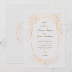 goldene romantische traditionelle Hochzeit mit Blu Einladung