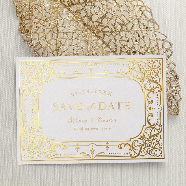 Goldene romantische verzierte Hochzeit Folieneinladung (Von Creator hochgeladen)