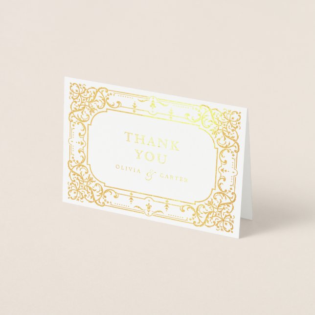 Goldene romantische verzierte Hochzeit Folienkarte (Vorderseite)