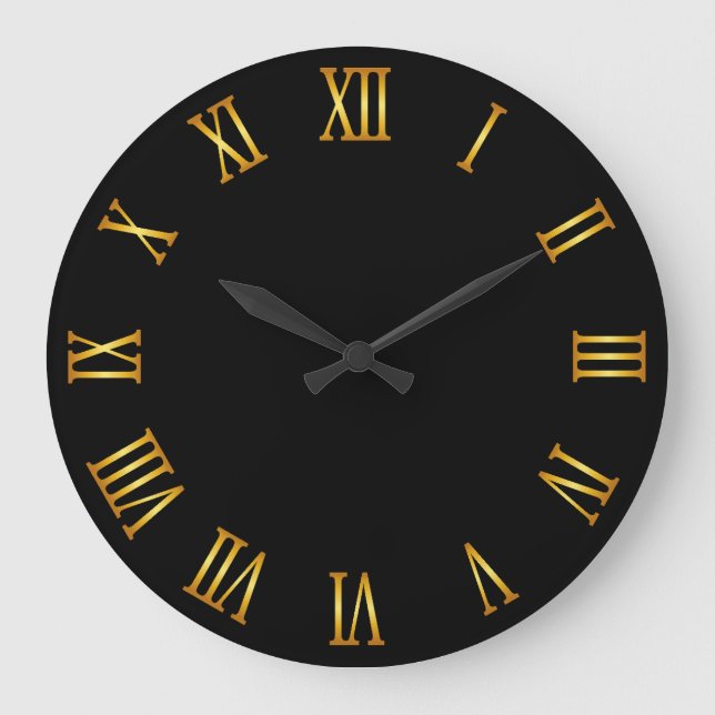Goldene römische Zahlen schwarz Große Wanduhr (Vorderseite)