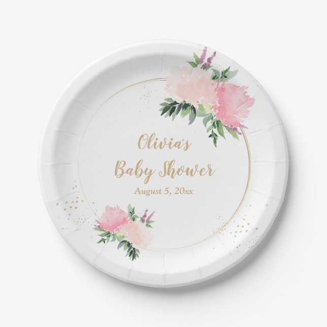 Goldene Rosa Bläserbaby-Dusche Pappteller (Vorderseite)