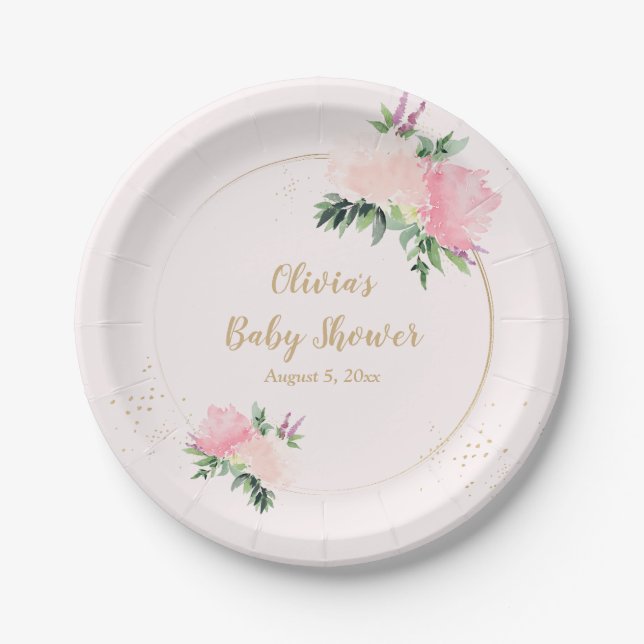 Goldene Rosa Bläserbaby-Dusche Pappteller (Vorderseite)