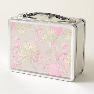 Goldene rosa Blumen Metall-Lunchbox Metall Brotdose
