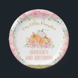 Goldene Rosa Floral Pumpkin Birthday Party  Pappteller<br><div class="desc">Goldene Rosa Floral Pumpkin Geburtstagsparty Papier Platte

Süßes Blumengebäck Geburtstagskürbis oder Herbstpapierteller mit drei Kürbis,  rosa Blumenarrangements und Imitat Goldsalat und Glitzer.  Diese gebürtige Geburtstagsfeier zum Thema Kürbis ist ideal für eine kleine Geburtstagsfeier eines Mädchens im Herbst oder Herbst.</div>