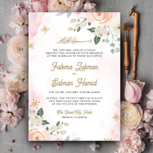 Goldene Rosa florale islamische Hochzeit Einladung