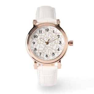 Goldene rosa glamouröse Perlen Armbanduhr
