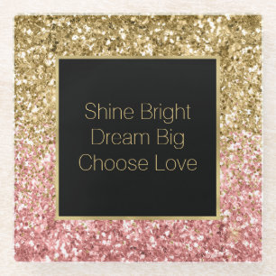 Goldene Rosa Glitzy Glitzer Sparkle Glasuntersetzer