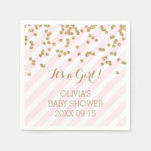 Goldene Rosa Konfetti Streifen Babydusche Serviette
