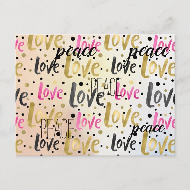 Goldene Rosa Liebe Confetti Frieden Postkarte (Vorderseite)