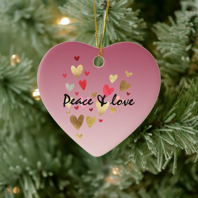 Goldene Rosa Liebe Herz Keramik Ornament (Baum)