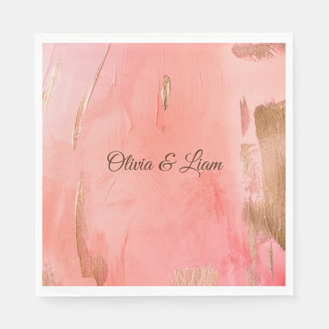 Goldene Rosa Pfirsichbraun Name Elegante Hochzeit Serviette (Vorderseite)