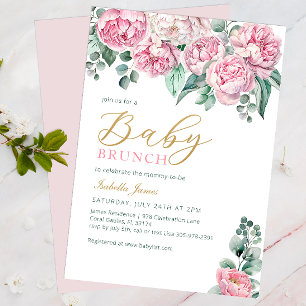 Goldene Rosa Wasserfarbenpeony Eukalyptus Baby Sho Einladung