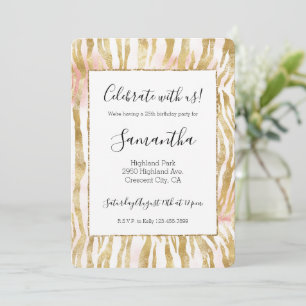 Goldene Rosa Zebra Print Einladung