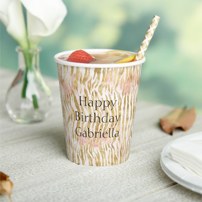 Goldene Rosa Zebra Print Pappbecher (In Situ)