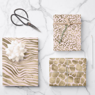 Goldene Rosa Zebra-Tierausdruck Geschenkpapier Set