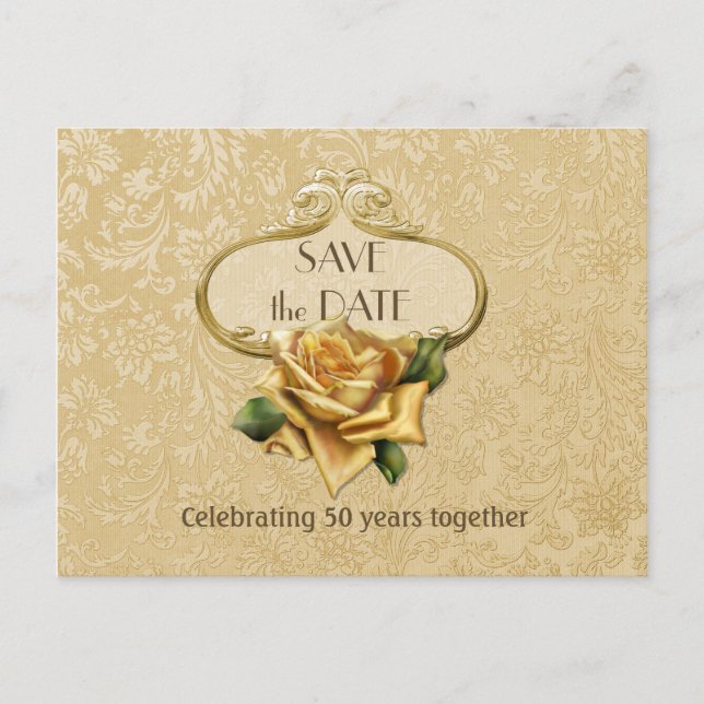 Goldene Rose 50 Jahre Jubiläum Save the Date Ankündigungspostkarte (Vorderseite)