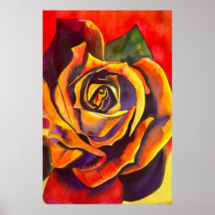 Goldene Rose Aquarellkunst Poster