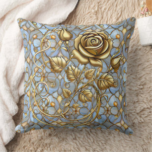 Goldene Rose auf blauem Glas-Wurfkissen Kissen