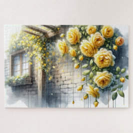 Goldene Rose auf der Rustikalen Steinmauer Hütte