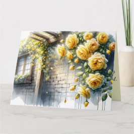 Goldene Rose auf der Rustikalen Steinmauer Hütte Karte