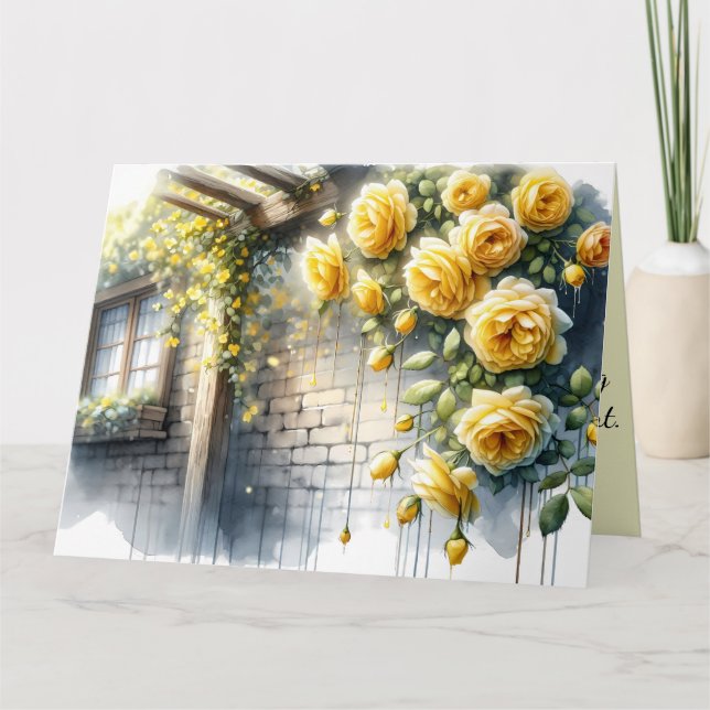 Goldene Rose auf der Rustikalen Steinmauer Hütte Karte (Vorderseite)