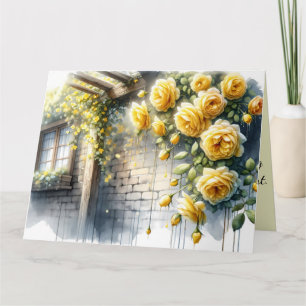 Goldene Rose auf der Rustikalen Steinmauer Hütte Karte