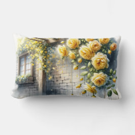 Goldene Rose auf der Rustikalen Steinmauer Hütte Lendenkissen