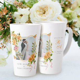 Goldene Rose Band Monogramm Foto Hochzeit  Milchtasse