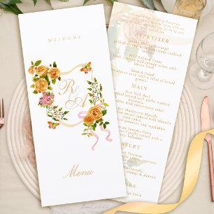 Goldene Rose Band Monogramm Hochzeitsmenü Menükarte