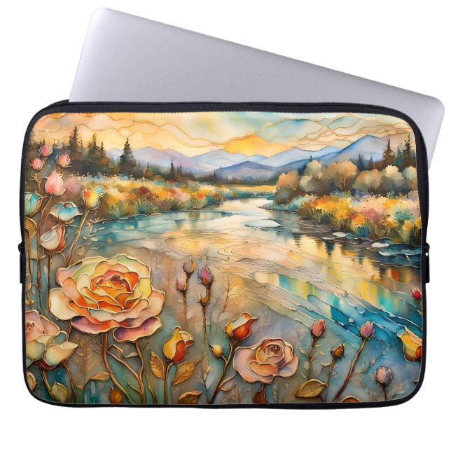 Goldene Rose Bergsee-Zauber Laptopschutzhülle (Vorderseite)