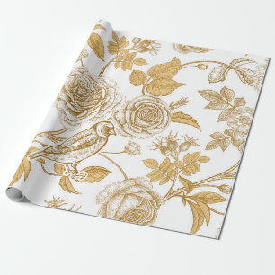 Goldene Rose, Blume, Blätter und Beeren von Hunden Geschenkpapier